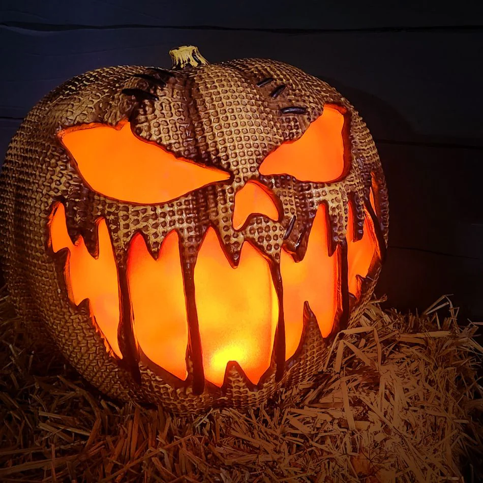 14” Flaming Burlap Pumpkin