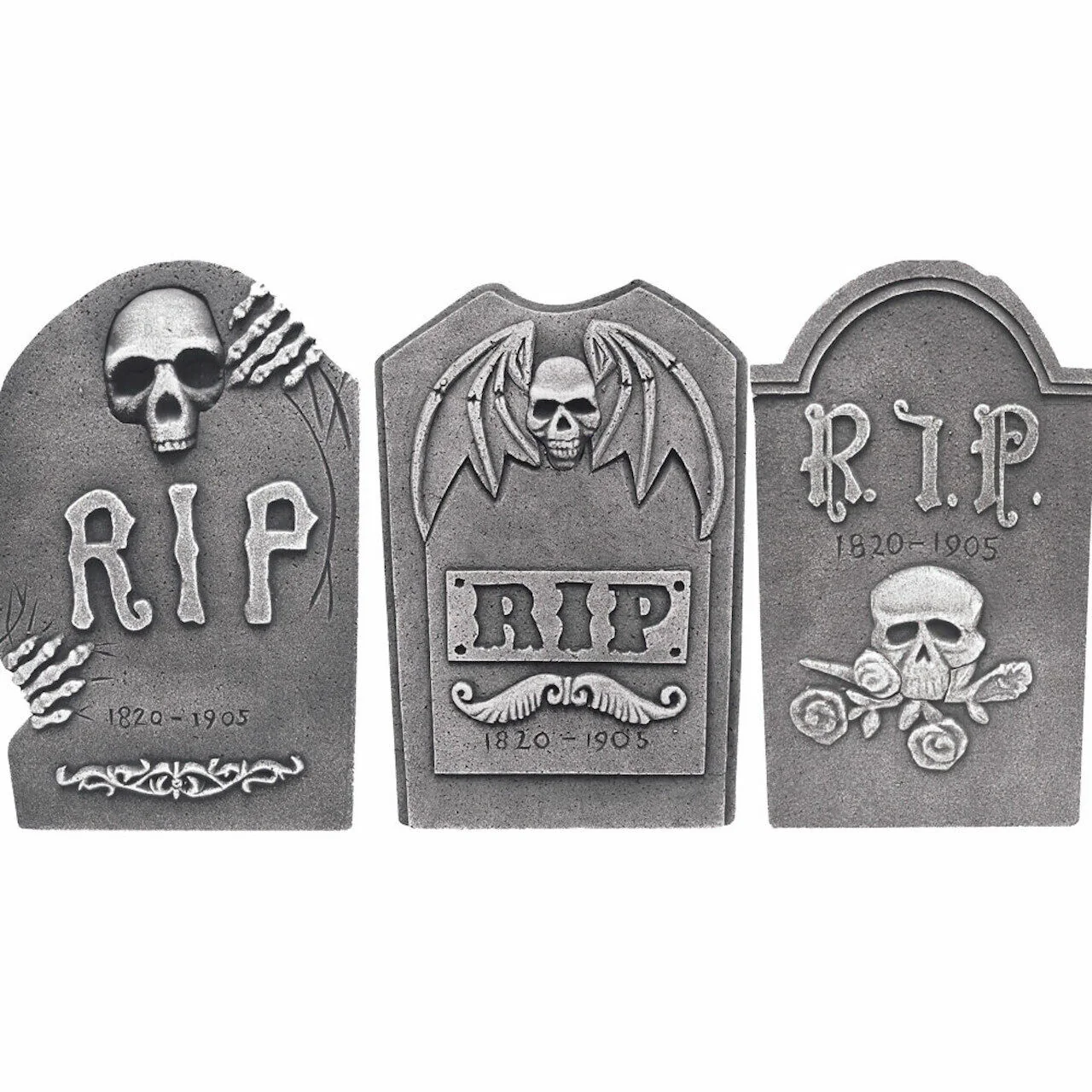 19" Gravestone RIP Skull Decoration- 3Pc