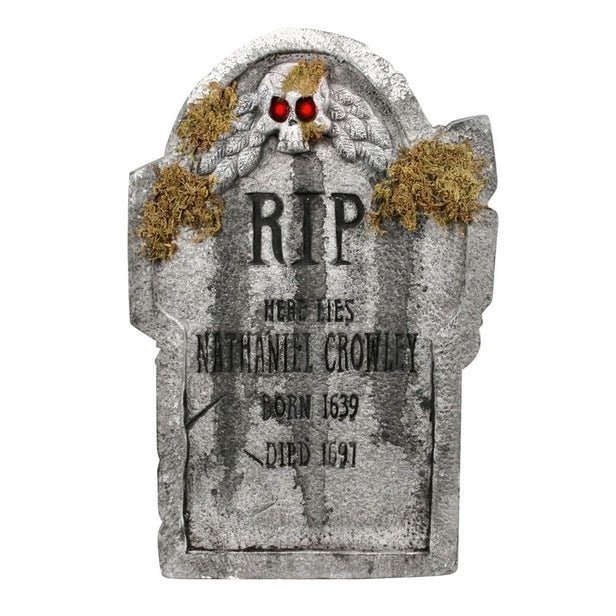 22" Moss Accent Tombstone Decoration Light Up Nathaniel Crowley
