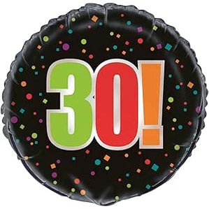 30! Cheer Confetti Dots Black Round Foil Balloon 45cm