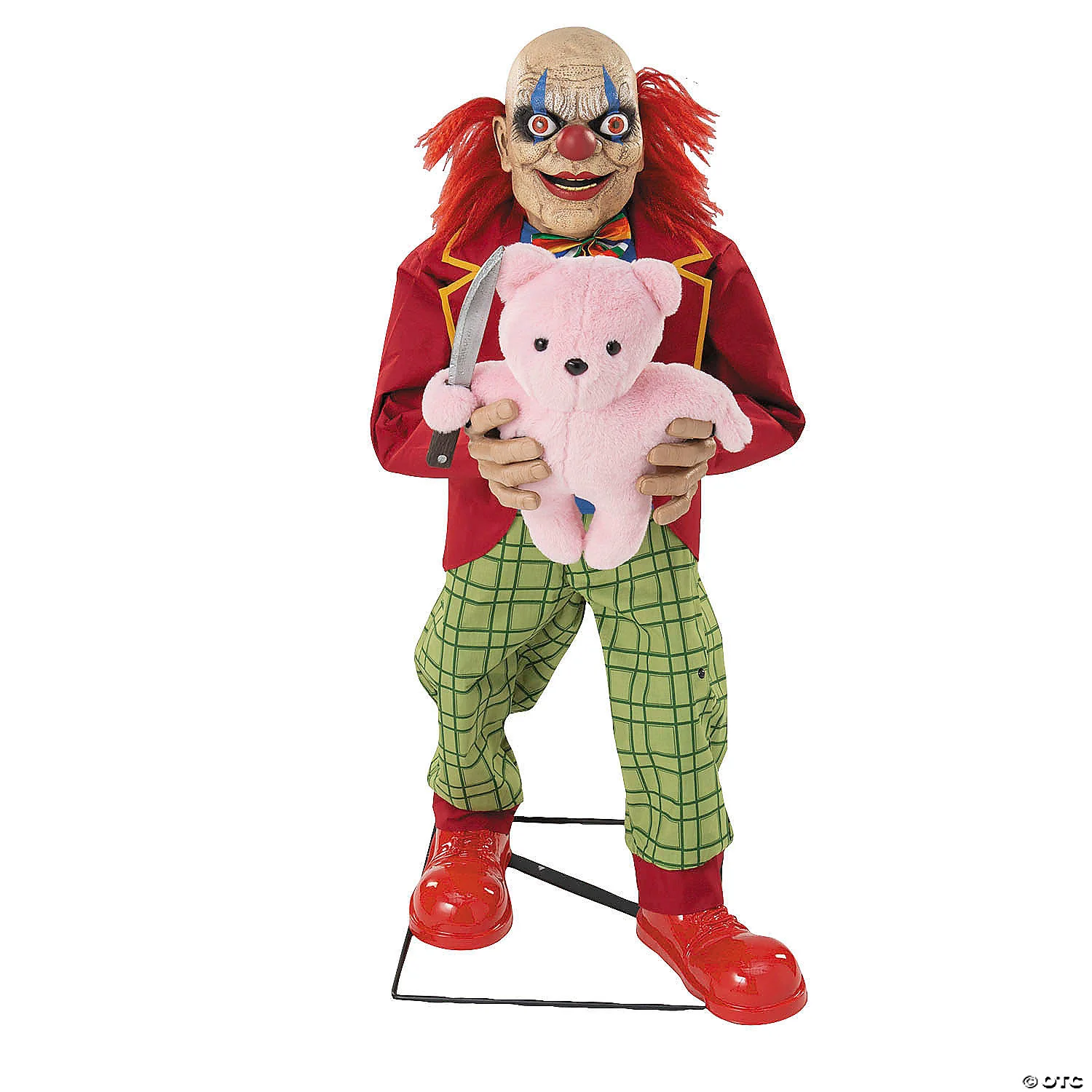 4 Ft. Animated Creepy Clown with Pink Bear Halloween Prop - Image 2