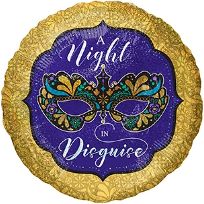 45cm Standard Holographic A Night in Disguise Mardi Gras Foil Balloon
