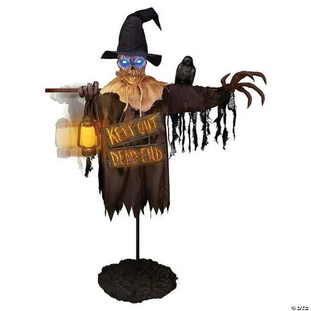78-Inch Animated Scarecrow with Lantern and Sign - Image 2