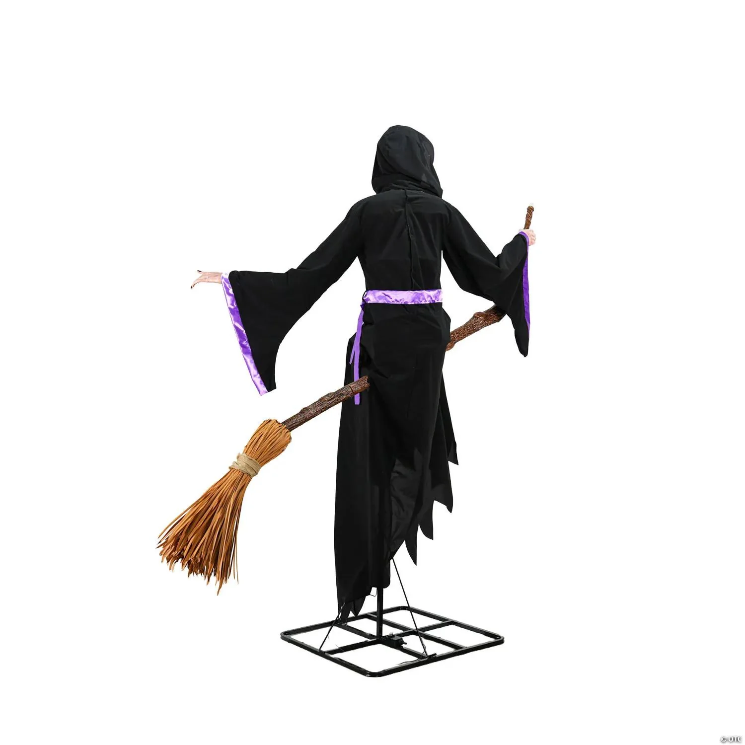 8 Ft. Animated Light-Up Hovering Witch with Broom & Wand - Image 3