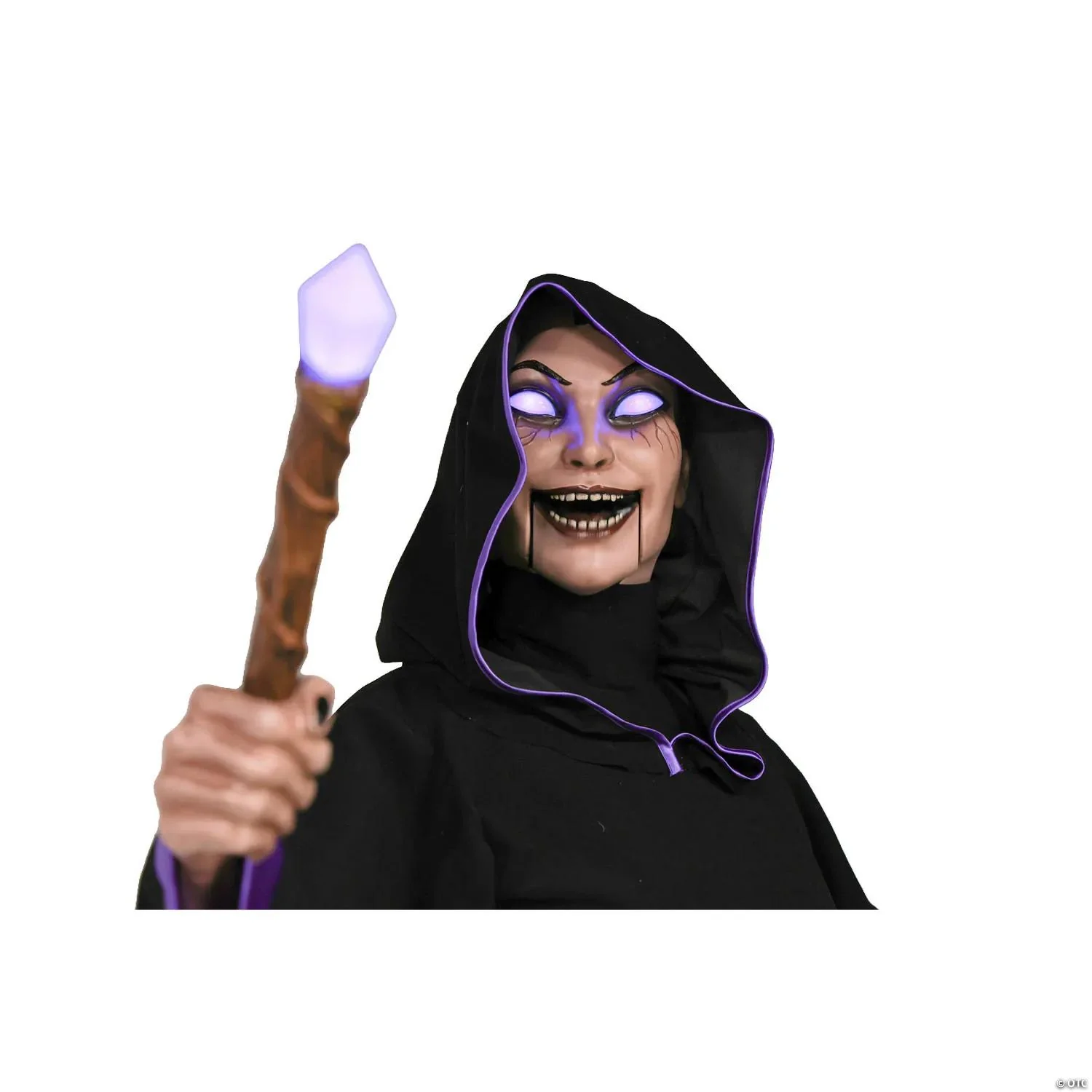 8 Ft. Animated Light-Up Hovering Witch with Broom & Wand - Image 4