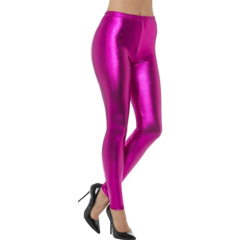 80s Metallic Disco Leggings - Pink - Image 2