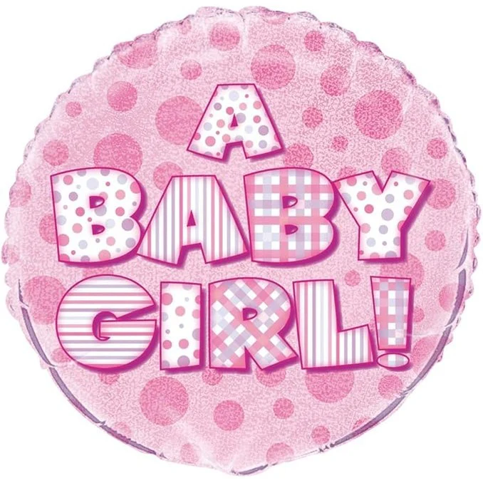 A Baby Girl! Pink Holographic Round Foil Balloon 45cm