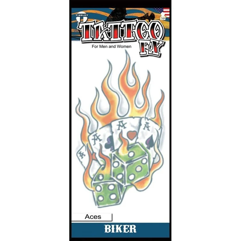 Aces In Flames Biker Temporary Tattoos - Image 2