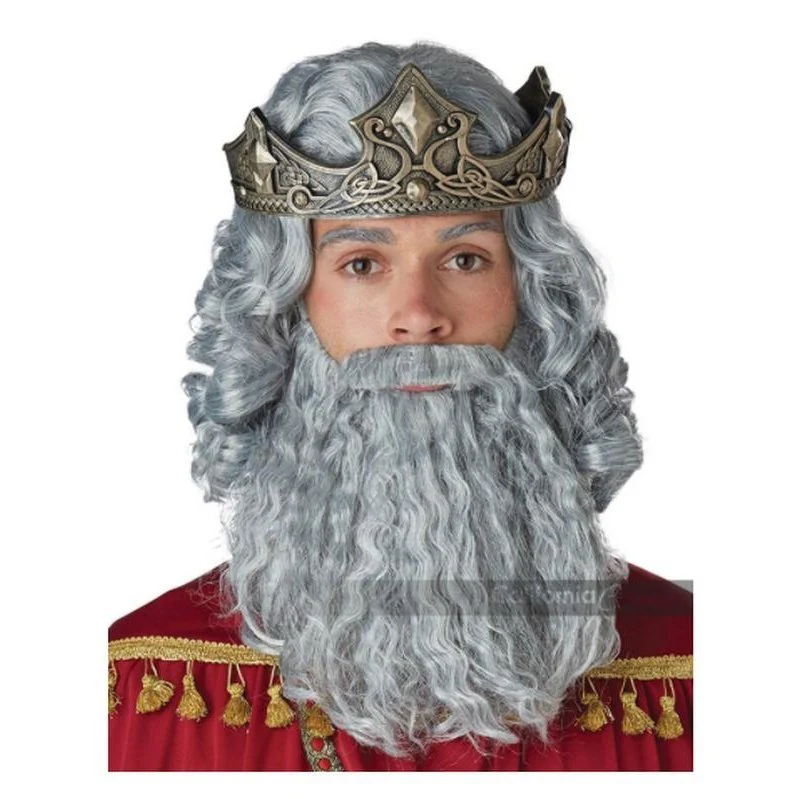 Biblical King Wig & Beard/Adult Grey - Image 2