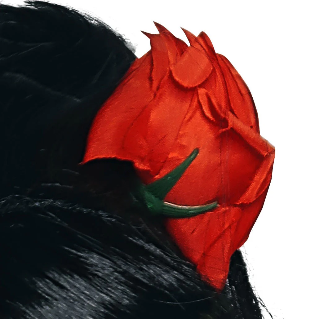 Black Beehive Wig with Red Rose – Amy Winehouse Style - Image 3