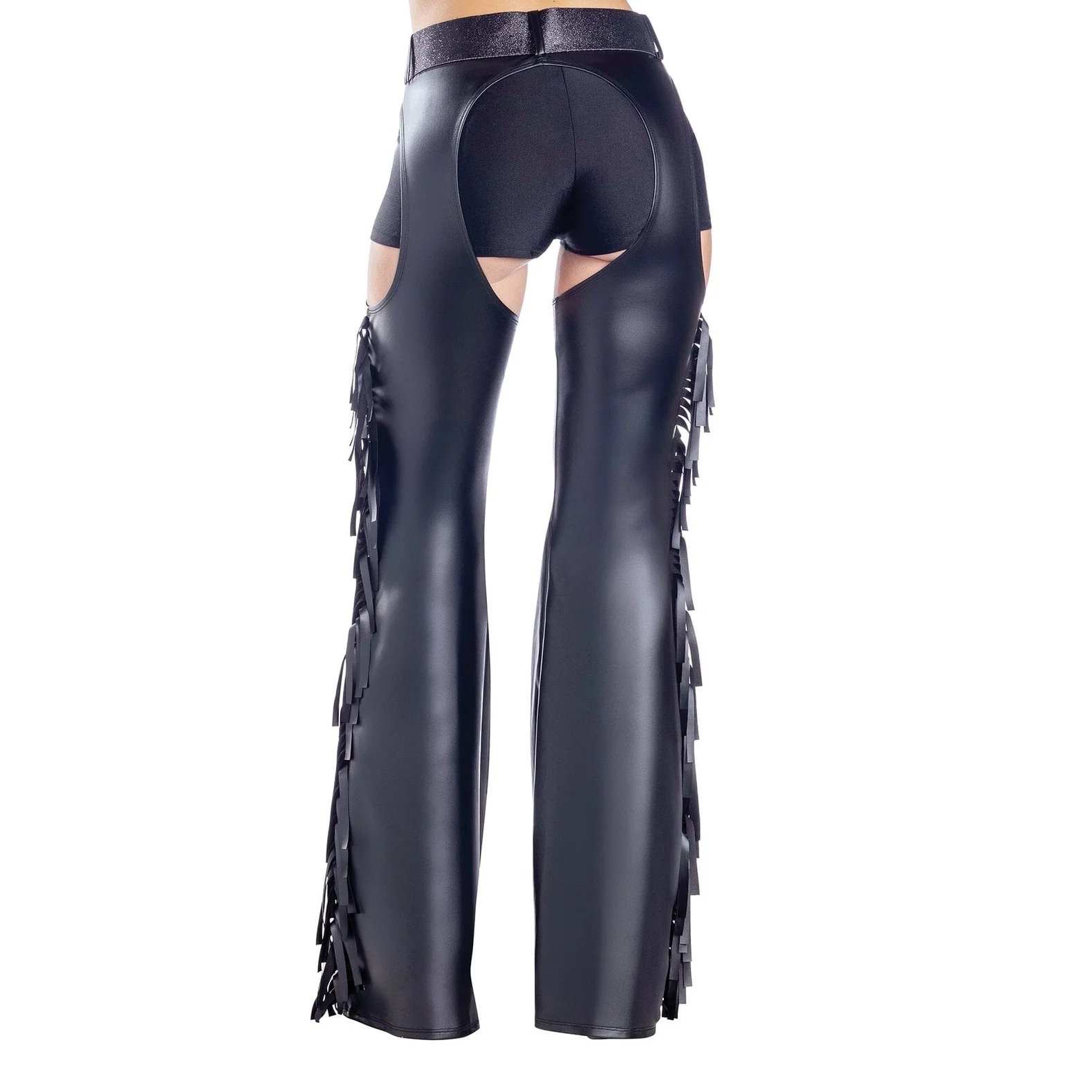 Black Fringe Chaps with Glitter Belt, Adult - Image 2
