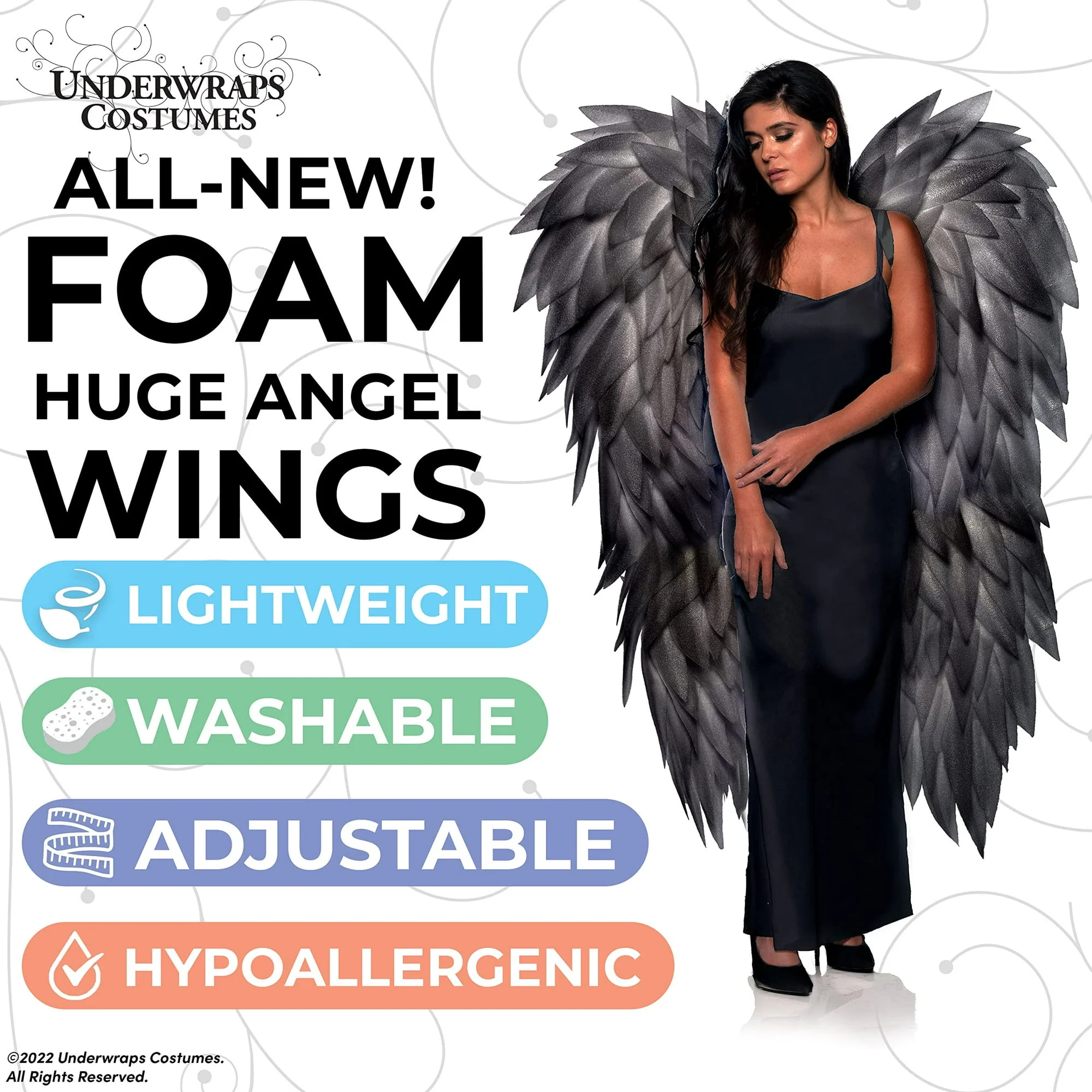 Translucent Dark Grey Full Length Angel Wings Adult - Image 3