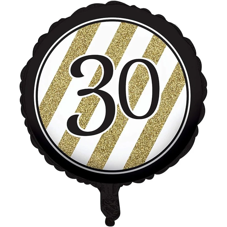 Black & Gold Stripe 30 Foil Balloon 45 cm