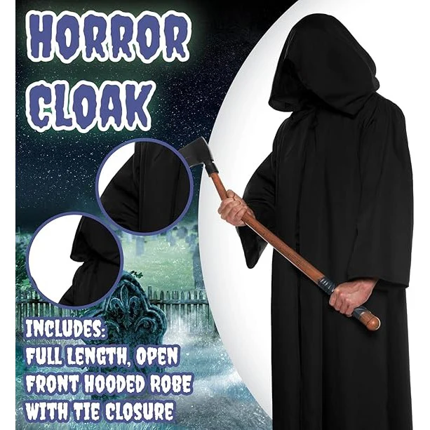 Black Hooded Cloak Adult - Image 2
