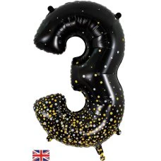 Sparkling Fizz Black & Gold Number 3 Foil Balloon 86cm
