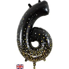 Sparkling Fizz Black & Gold Number 6 Foil Balloon 86cm