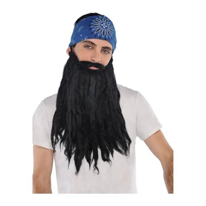 Black Plush Pirate Beard And Moustache