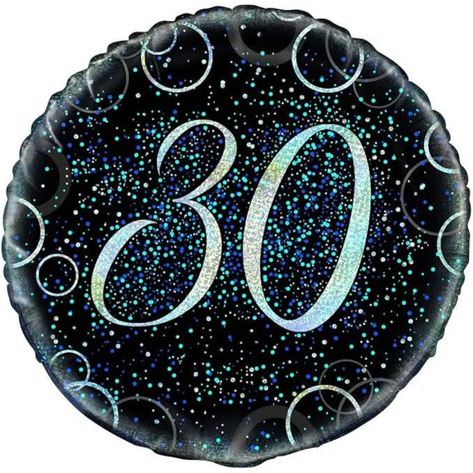 Black & Teal Glitter 30 Foil Balloon 45cm