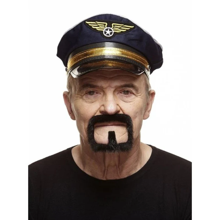 Black With Peppered Grey Goatee Moustache With Beard