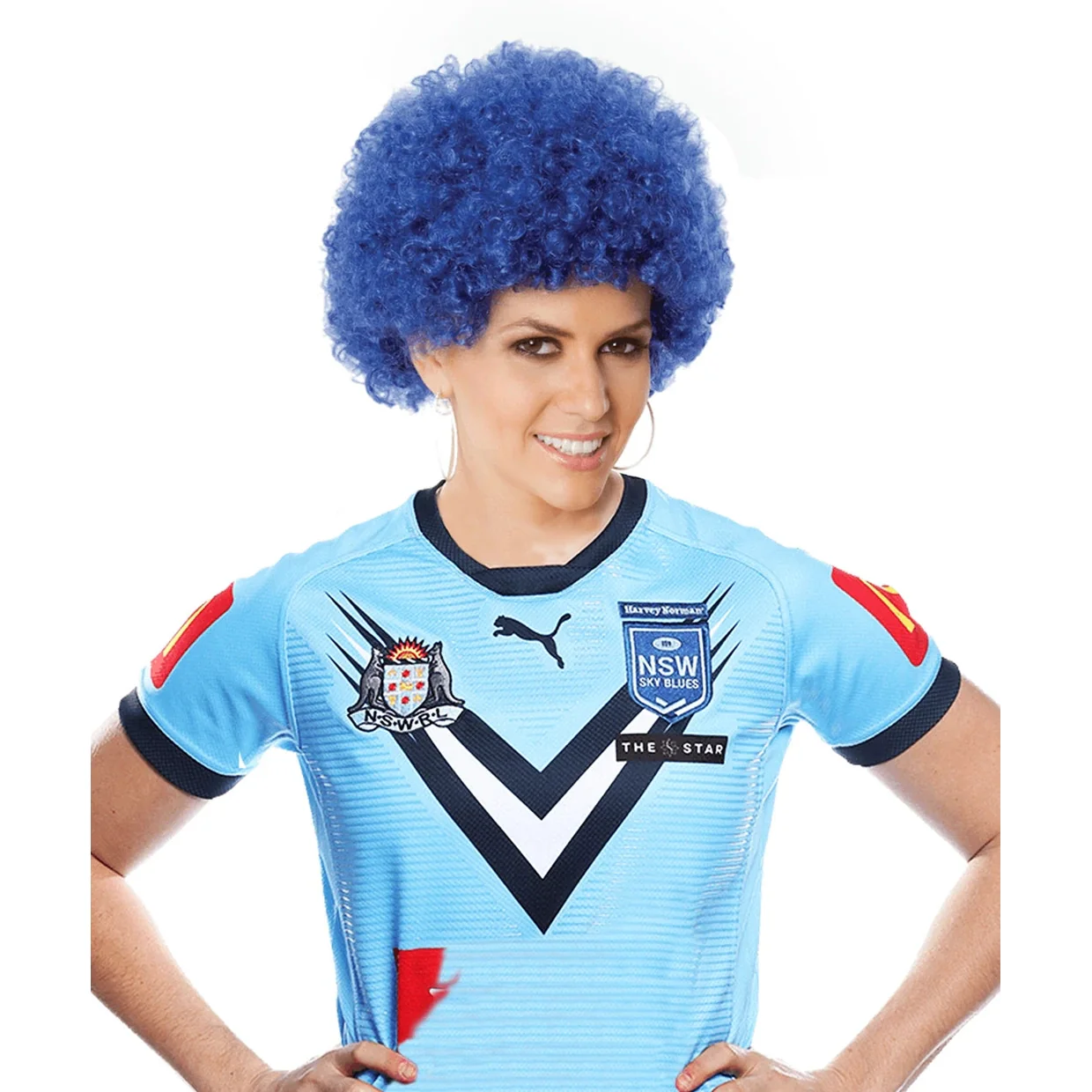Blue Afro Wig – NSW Blues State of Origin Fan Wig - Image 3