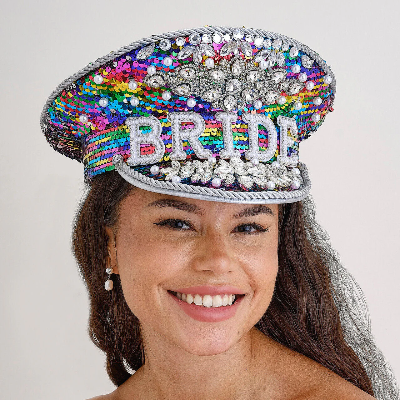 Bride To Be Hat Rainbow Rhinestone Cap