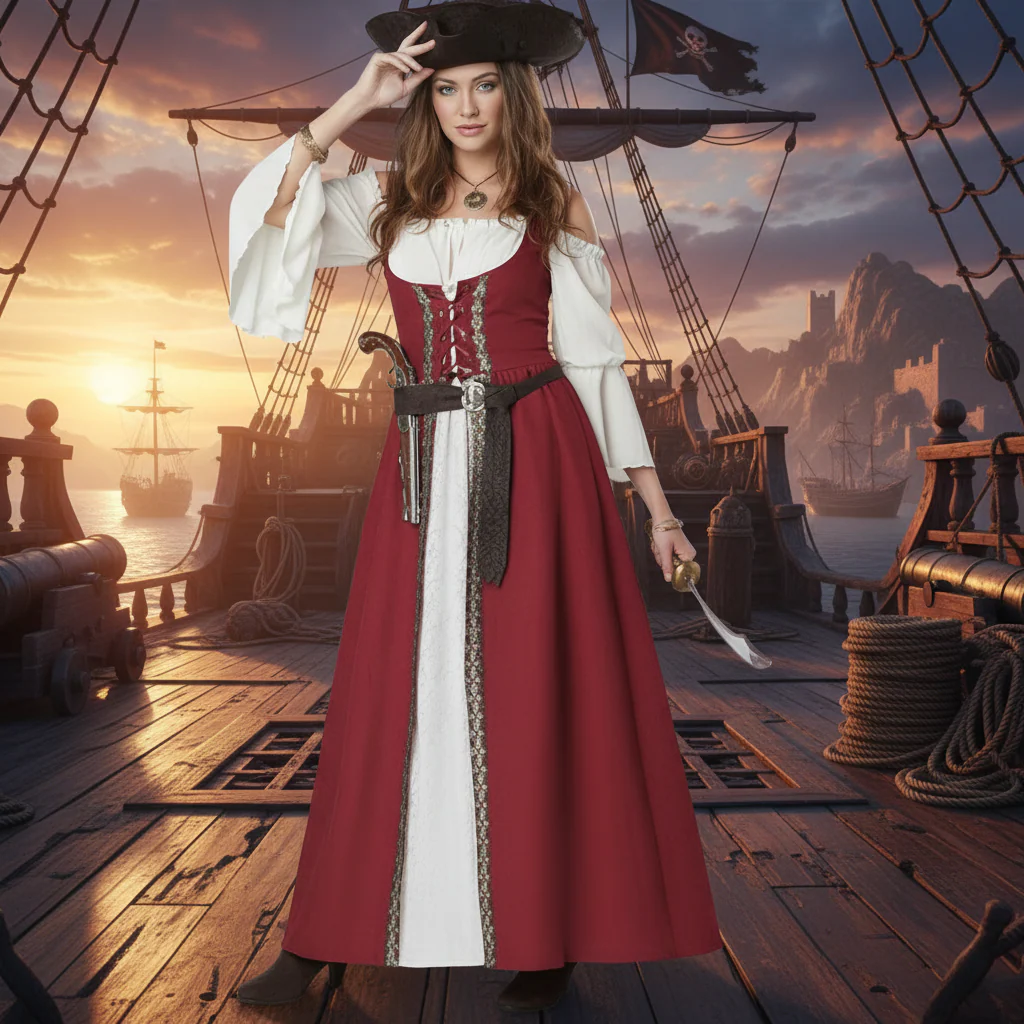 Burgundy Medieval Overdress Adult Costume - Image 3