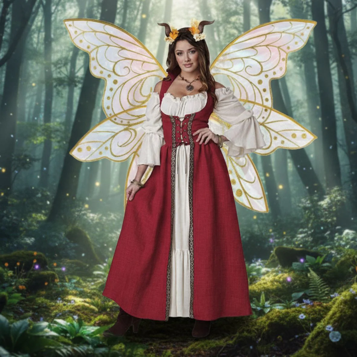 Burgundy Medieval Overdress Adult Costume - Image 4