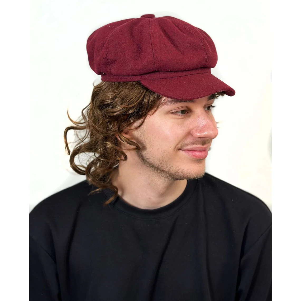 Burgundy Newsboy Cap – 8-Panel Baker Boy Hat - Image 2