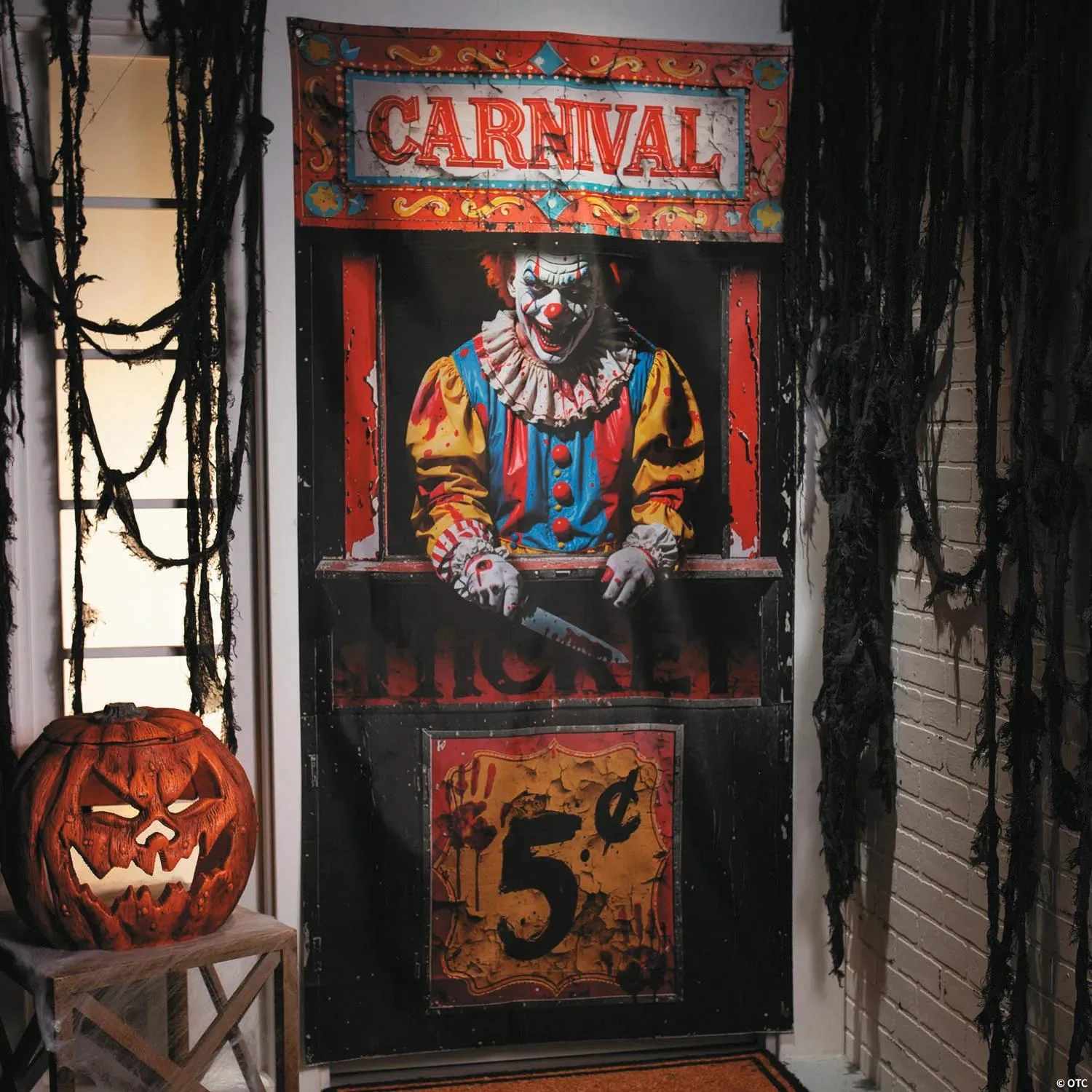 Carnival Booth with Bloody Clown Door Curtain