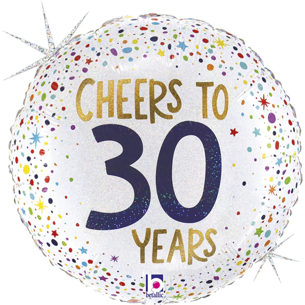 Cheers to 30 Years Holographic Foil Balloon 45 cm