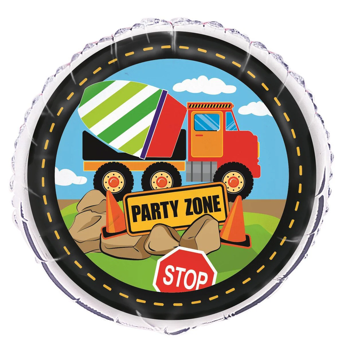 Construction Party Zone Cement Mixer Round Foil Balloon 45cm