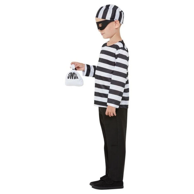 Convict Costume, Black & White, Eyemask, Hat & Swag Bag - Image 3