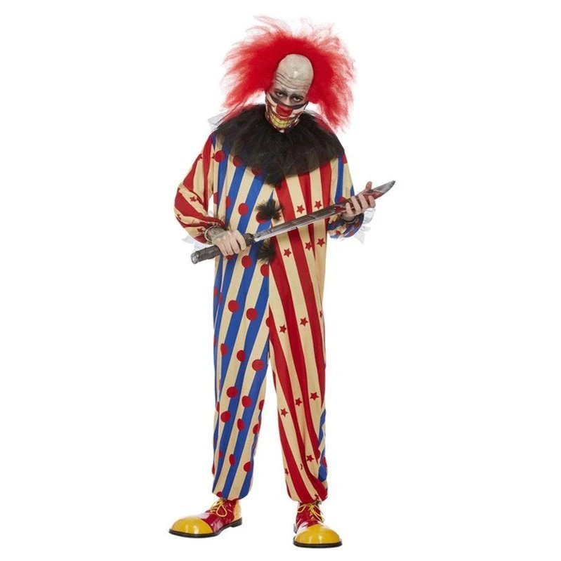 Creepy Clown Costume, Red & Blue, All In One - Image 2