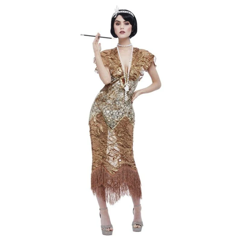 Deluxe 20s Sequin Gold Flapper Costume - Image 2