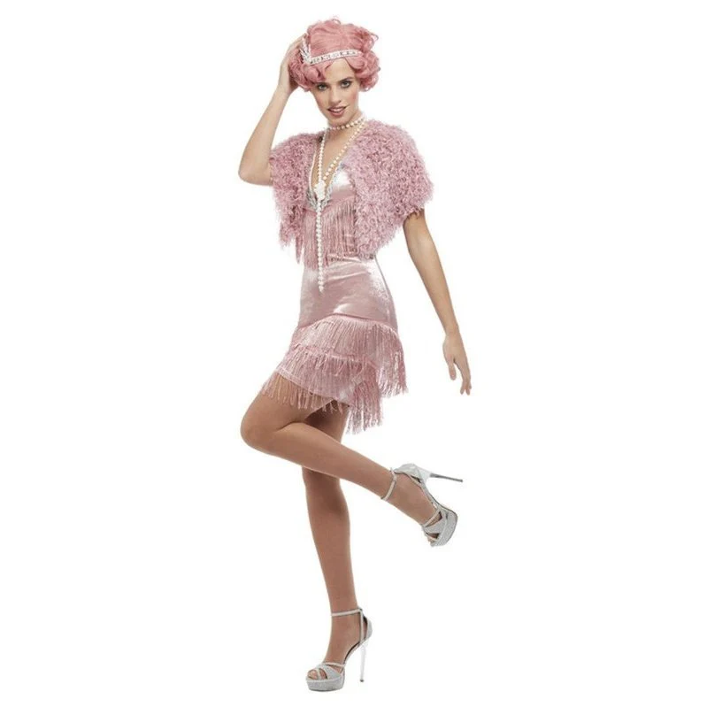 Deluxe 20s Vintage Pink Flapper Costume - Image 2