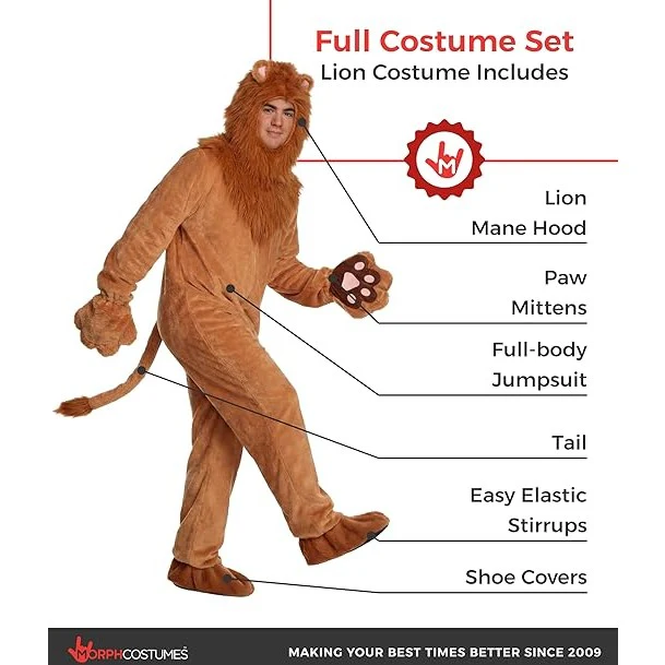Deluxe Lion Adult Plush Jumpsuit Costume - Image 2