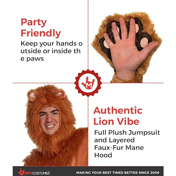Deluxe Lion Adult Plush Jumpsuit Costume - Image 3