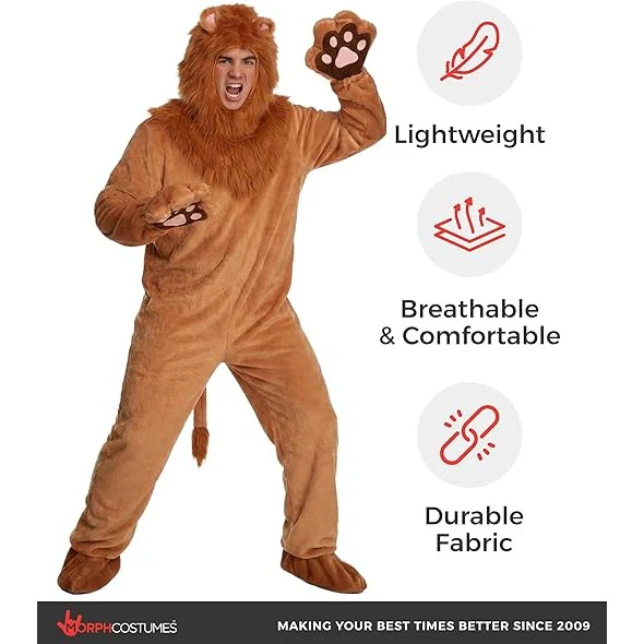 Deluxe Lion Adult Plush Jumpsuit Costume - Image 4