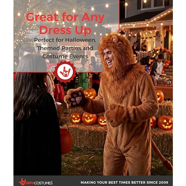 Deluxe Lion Adult Plush Jumpsuit Costume - Image 5