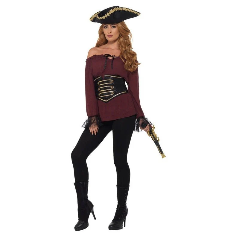 Deluxe Pirate Shirt, Ladies, Red - Image 2