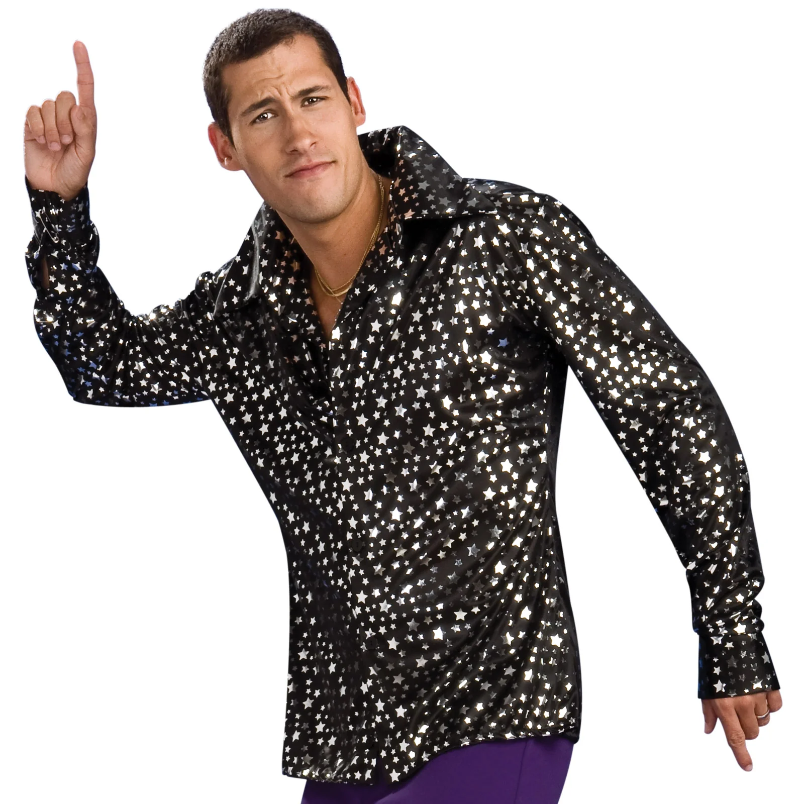 Disco Shirt Black With Silver Stars, Adult - Image 2