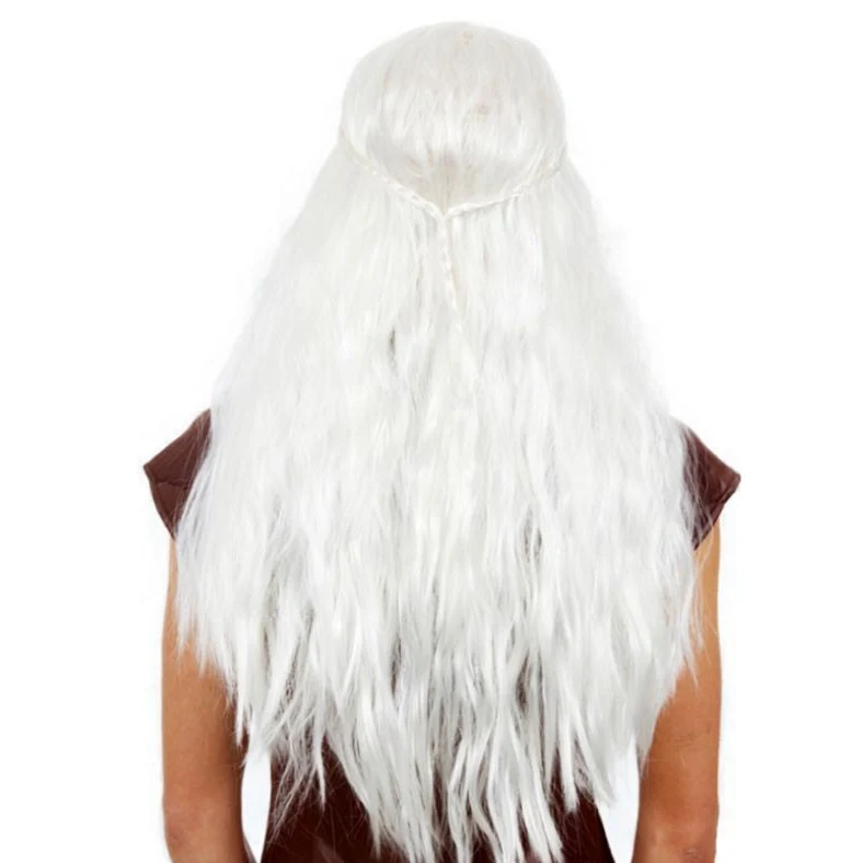 Dragon Queen Wig – Long White Wavy with Braid Detail - Image 2