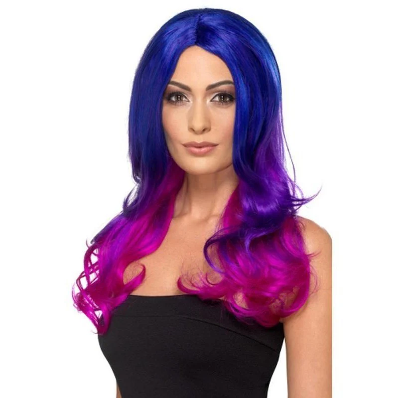 Fashion Ombre Wig, Wavy, Long, Blue & Pink
