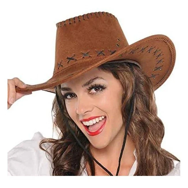 Faux Brown Suede Stitched Cowboy Hat