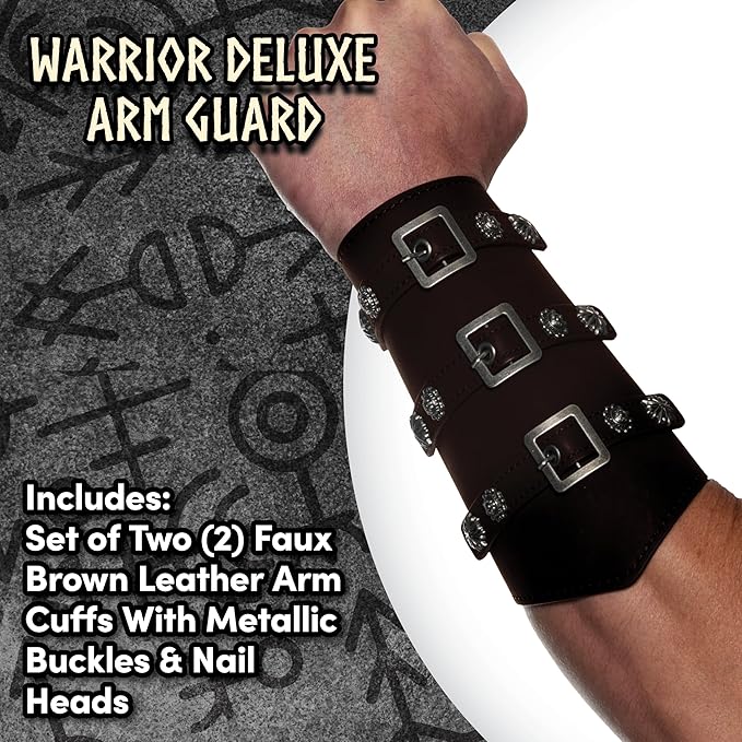 Faux Leather Warrior Arm Guard Cuffs Black - Image 2