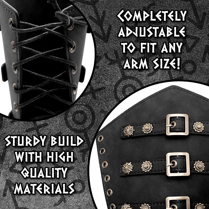 Faux Leather Warrior Arm Guard Cuffs Black - Image 3