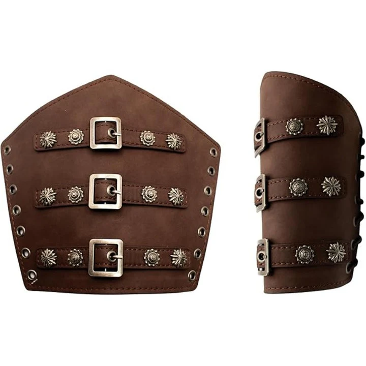 Faux Leather Warrior Arm Guard Cuffs Brown