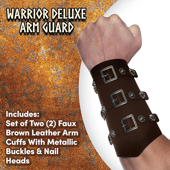 Faux Leather Warrior Arm Guard Cuffs Brown - Image 2
