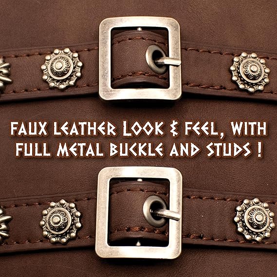 Faux Leather Warrior Arm Guard Cuffs Brown - Image 4