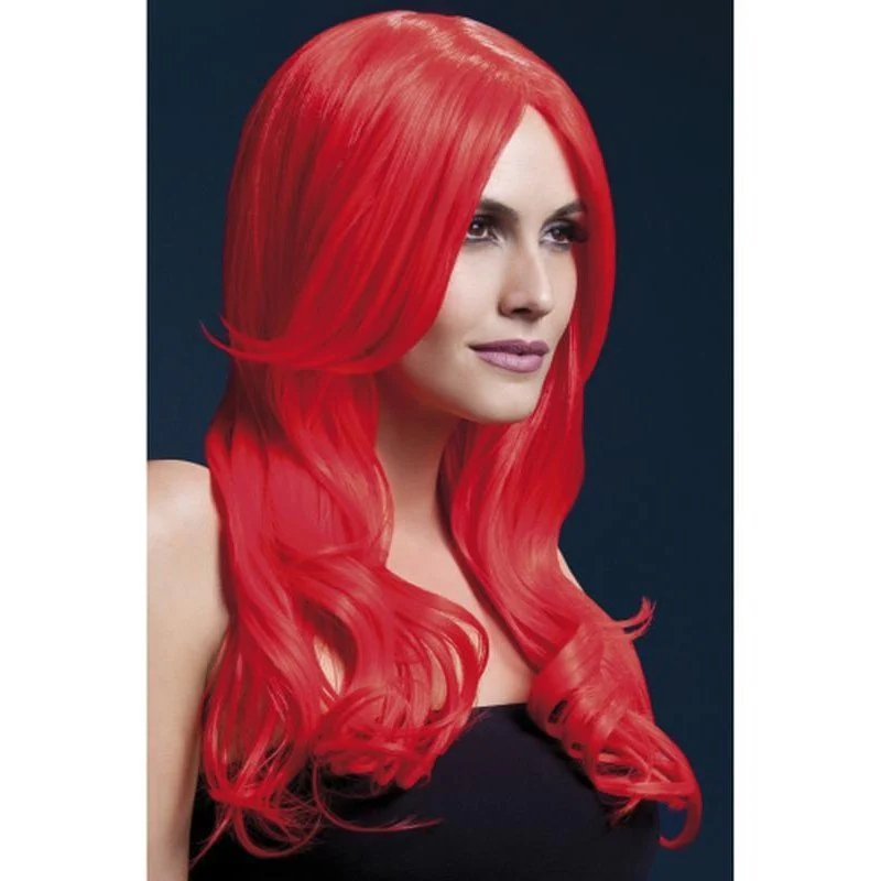 Fever Khloe Wig - Neon Red, Long Wave with Centre Parting